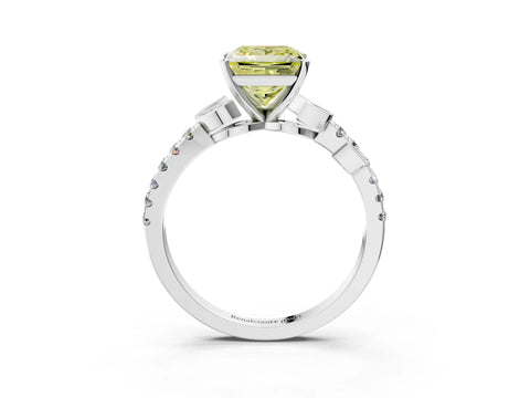 White gold Fancy Yellow Princess Cut Solitaire Leaf-Inspired Diamond Ring with Pavé Band and Four-Prong Setting_15