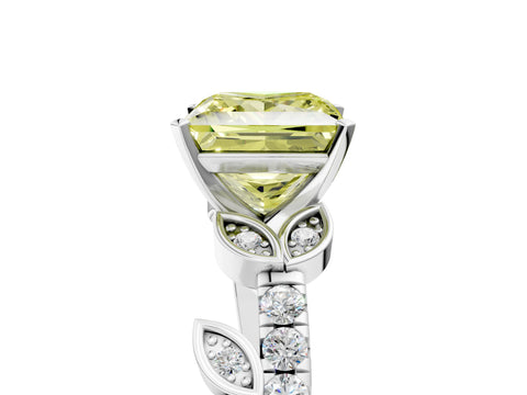 White gold Fancy Yellow Princess Cut Solitaire Leaf-Inspired Diamond Ring with Pavé Band and Four-Prong Setting_17
