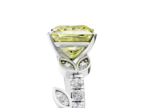 White gold Fancy Yellow Princess Cut Solitaire Leaf-Inspired Diamond Ring with Pavé Band and Four-Prong Setting_5