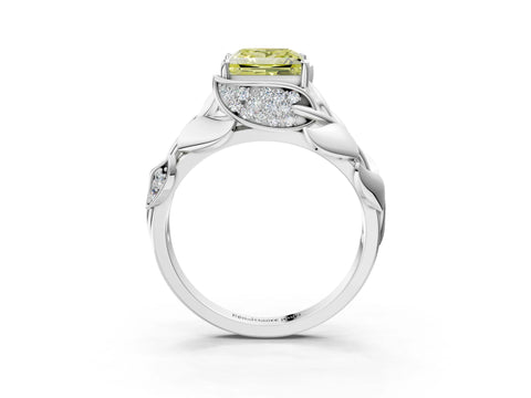 White gold Fancy Yellow Princess Cut Solitaire Leaf-Inspired Engagement Ring with Prong Setting_3