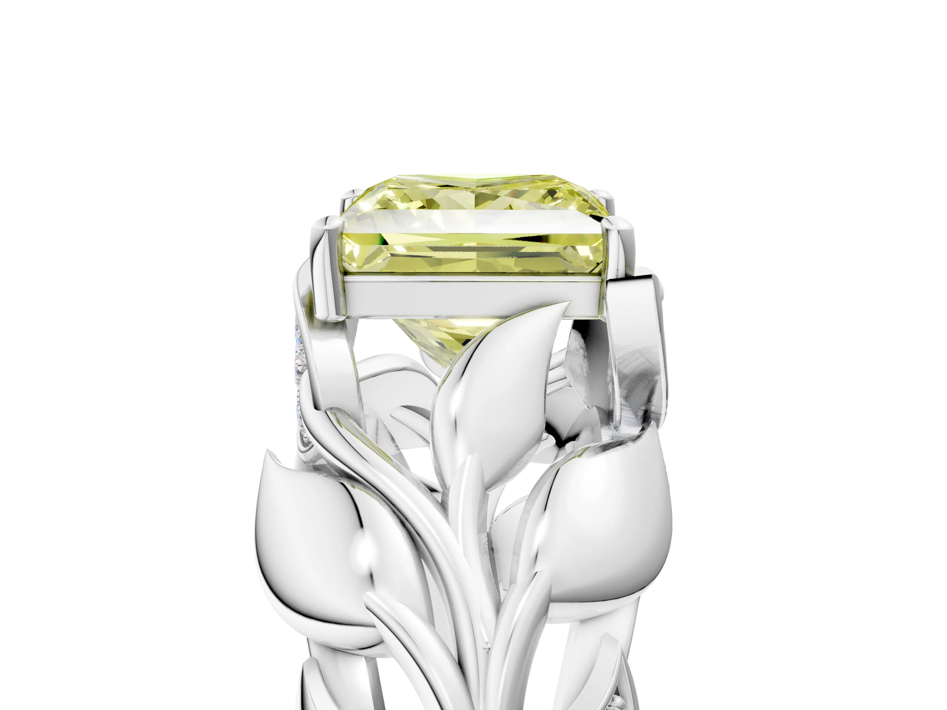 White gold Fancy Yellow Princess Cut Solitaire Leaf-Inspired Engagement Ring with Prong Setting_5
