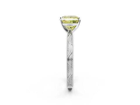 White gold Fancy Yellow Princess Cut Solitaire Milgrain Engraved Band with Four-Prong Setting_14