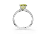 White gold Fancy Yellow Princess Cut Solitaire Milgrain Engraved Band with Four-Prong Setting_15