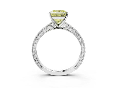 White gold Fancy Yellow Princess Cut Solitaire Milgrain Engraved Band with Four-Prong Setting_15