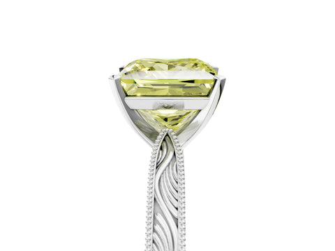 White gold Fancy Yellow Princess Cut Solitaire Milgrain Engraved Band with Four-Prong Setting_17