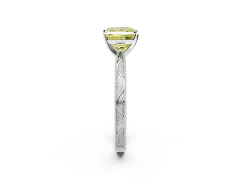 White gold Fancy Yellow Princess Cut Solitaire Milgrain Engraved Band with Four-Prong Setting_2