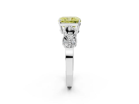 White gold Fancy Yellow Princess Cut Solitaire Milgrain Leaf Band with Prong Setting_14