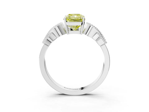 White gold Fancy Yellow Princess Cut Solitaire Milgrain Leaf Band with Prong Setting_15