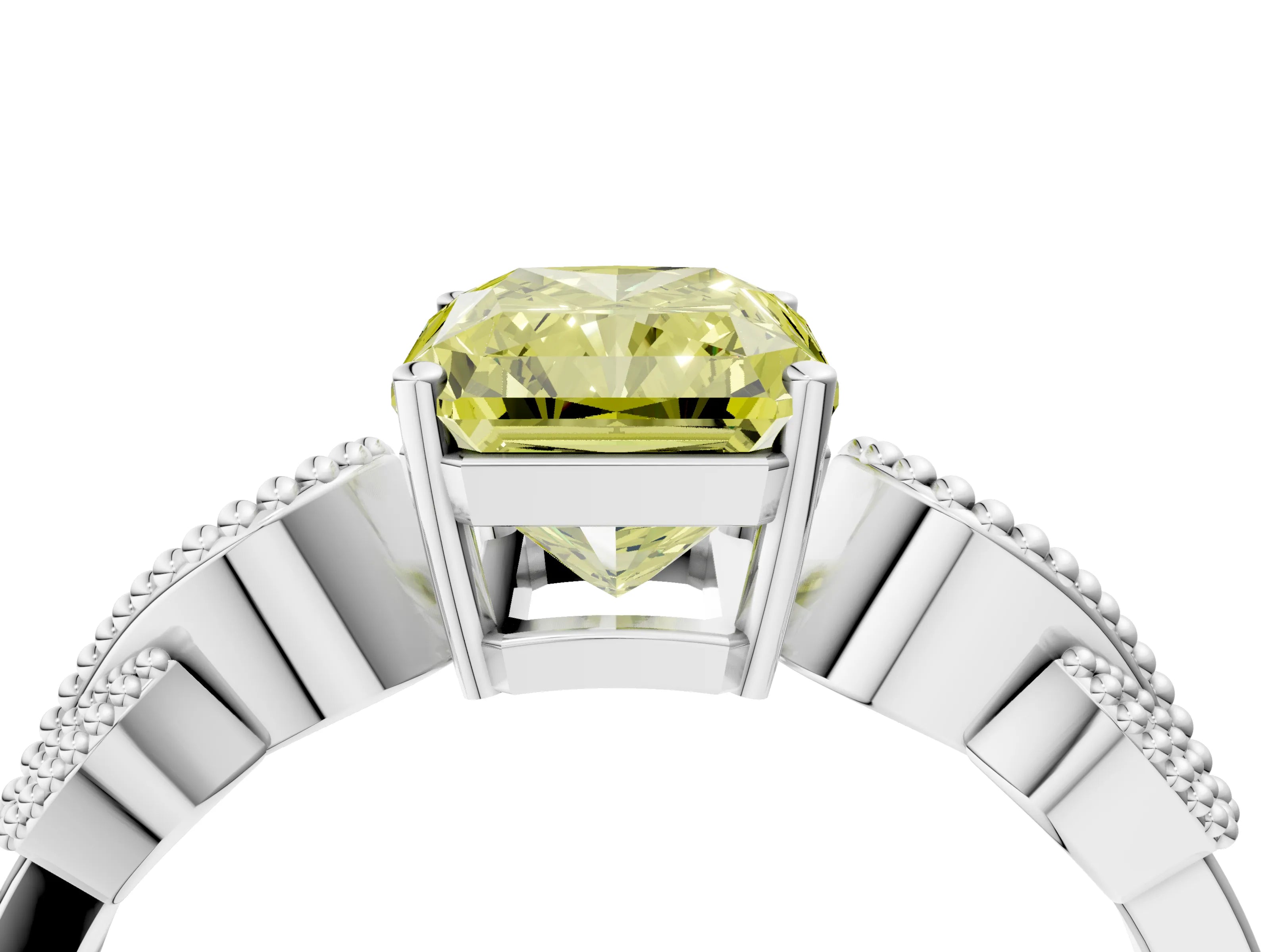 White gold Fancy Yellow Princess Cut Solitaire Milgrain Leaf Band with Prong Setting_16