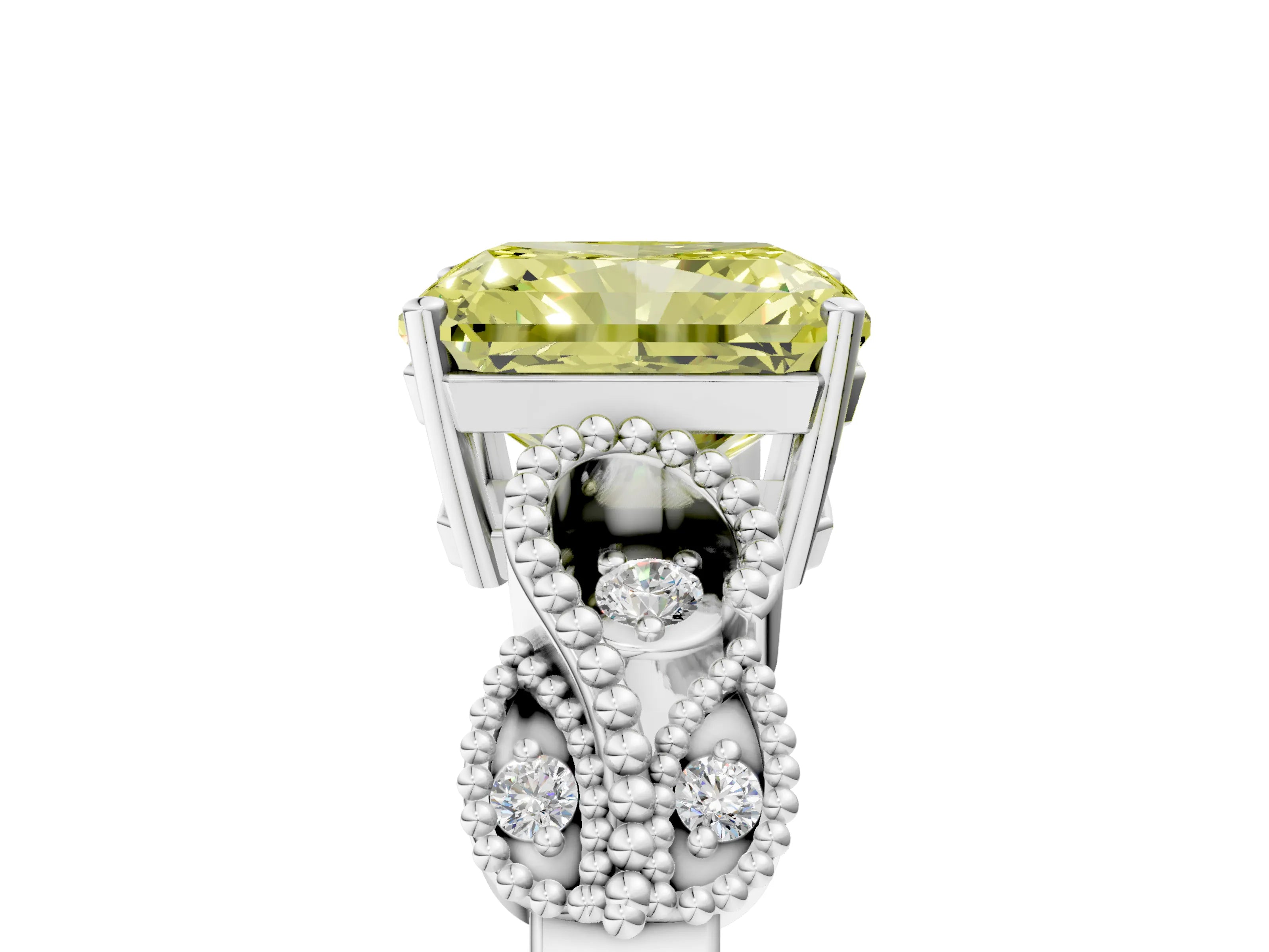 White gold Fancy Yellow Princess Cut Solitaire Milgrain Leaf Band with Prong Setting_17