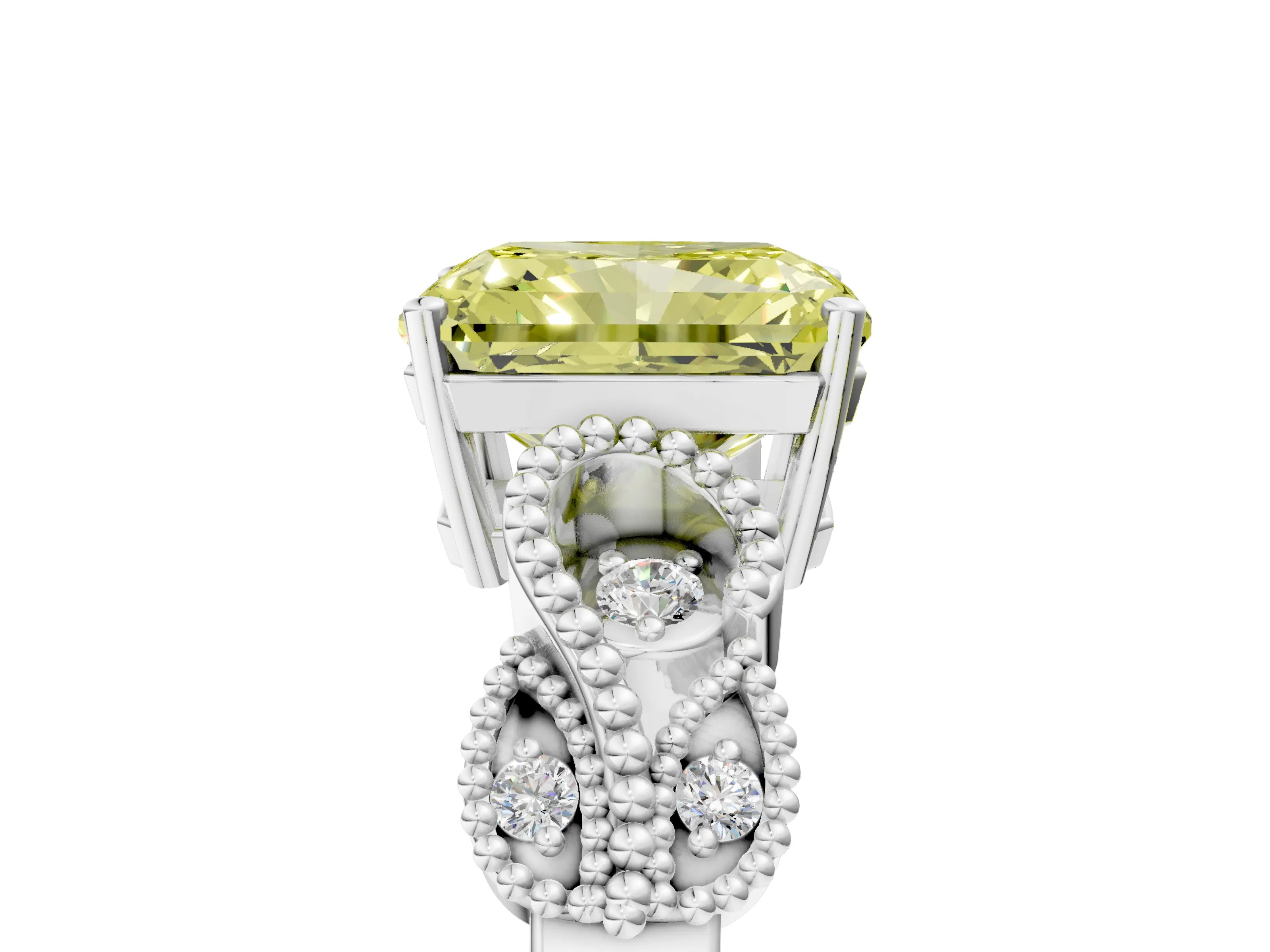 White gold Fancy Yellow Princess Cut Solitaire Milgrain Leaf Band with Prong Setting_5
