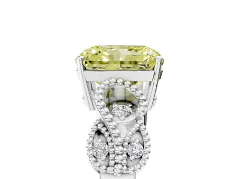White gold Fancy Yellow Princess Cut Solitaire Milgrain Leaf Band with Prong Setting_5