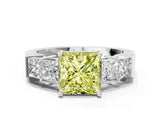 White gold Fancy Yellow Princess Cut Solitaire Princess Side Stone Engraved Band Prong Setting Ring_12