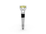 White gold Fancy Yellow Princess Cut Solitaire Princess Side Stone Engraved Band Prong Setting Ring_14