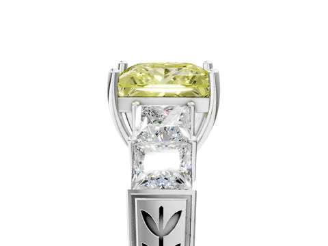 White gold Fancy Yellow Princess Cut Solitaire Princess Side Stone Engraved Band Prong Setting Ring_17