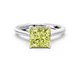 White gold Fancy Yellow Princess  Cut Solitaire Ring with Cathedral Band and Four-Prong Setting
