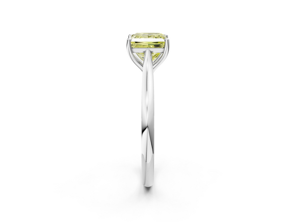 White gold Fancy Yellow Princess  Cut Solitaire Ring with Cathedral Band and Four-Prong Setting