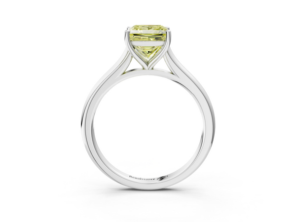 White gold Fancy Yellow Princess  Cut Solitaire Ring with Cathedral Band and Four-Prong Setting