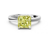 White gold Fancy Yellow Princess  Cut Solitaire Ring with Four-Prong Setting and Classic Band