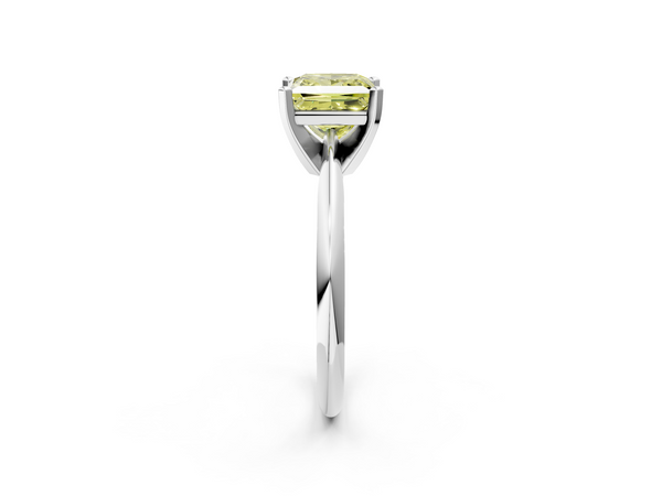 Platinum Fancy Yellow Princess  Cut Solitaire Ring with Four-Prong Setting on a Classic Band