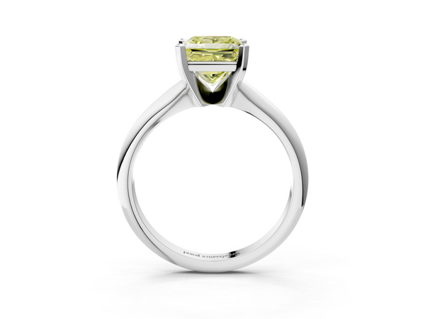 Platinum Fancy Yellow Princess  Cut Solitaire Ring with Four-Prong Setting on a Classic Band