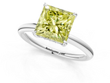 White gold Fancy Yellow Princess  Cut Solitaire Ring with Thin Band and Four-Prong Setting_1