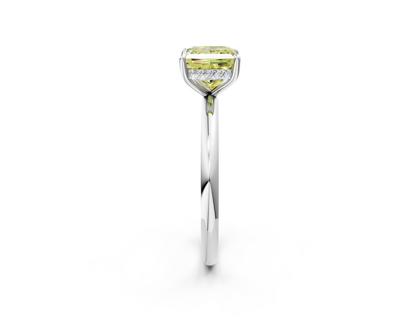 White gold Fancy Yellow Princess Cut Diamond Solitaire Ring with Thin Band and Four-Prong Setting