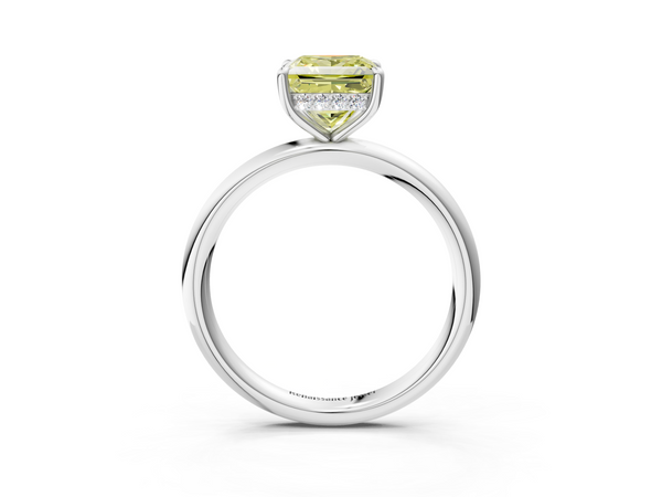 White gold Fancy Yellow Princess Cut Diamond Solitaire Ring with Thin Band and Four-Prong Setting