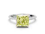 White gold Fancy Yellow Princess Cut Solitaire Split Shank Pave Diamond Engagement Ring with Four-Prong Setting_24