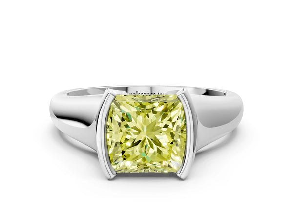 Platinum Fancy Yellow Princess Cut Solitaire Tension Set Diamond Ring with Split Shank Band