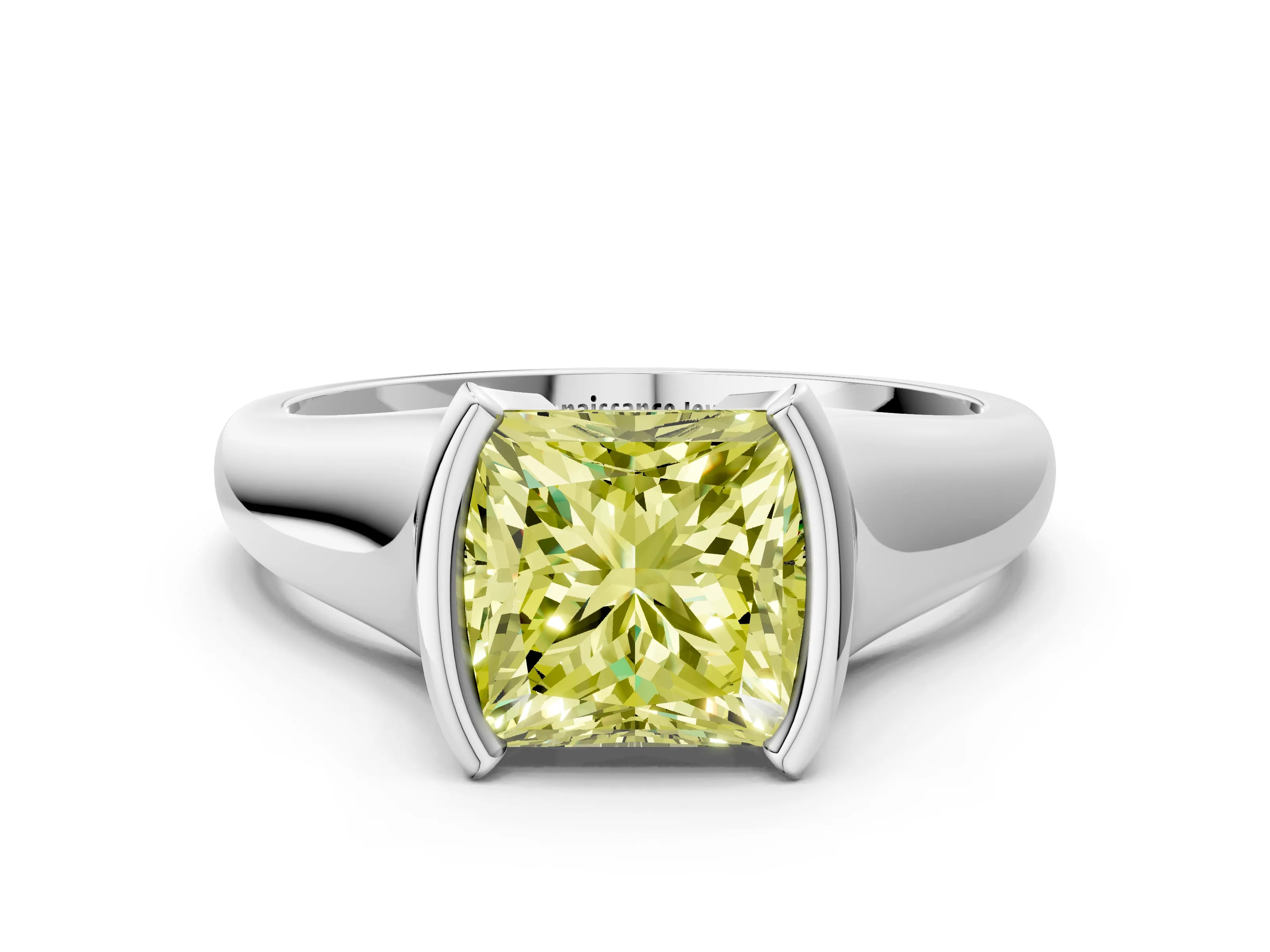 White gold Fancy Yellow Princess Cut Solitaire Tension Set Diamond Ring with Split Shank Band_24