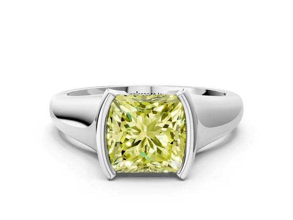 Platinum Fancy Yellow Princess Cut Solitaire Tension Set Diamond Ring with Split Shank Band