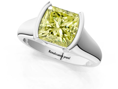 White gold Fancy Yellow Princess Cut Solitaire Tension Set Diamond Ring with Split Shank Band_25