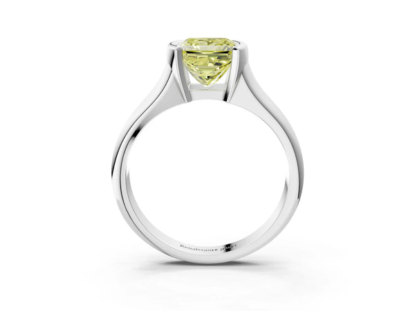 Platinum Fancy Yellow Princess Cut Solitaire Tension Set Diamond Ring with Split Shank Band