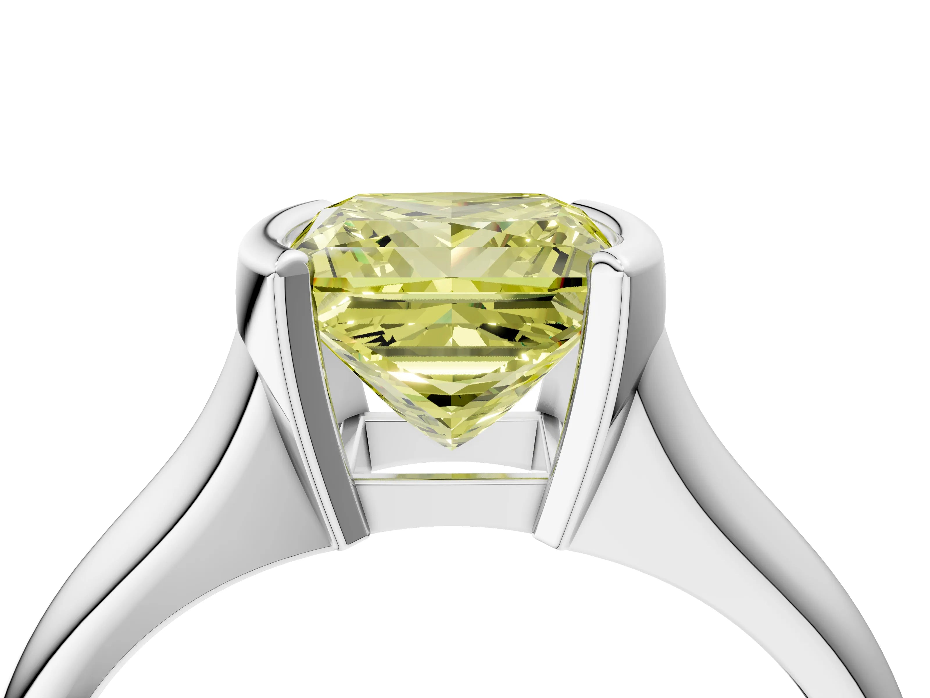 White gold Fancy Yellow Princess Cut Solitaire Tension Set Diamond Ring with Split Shank Band_28