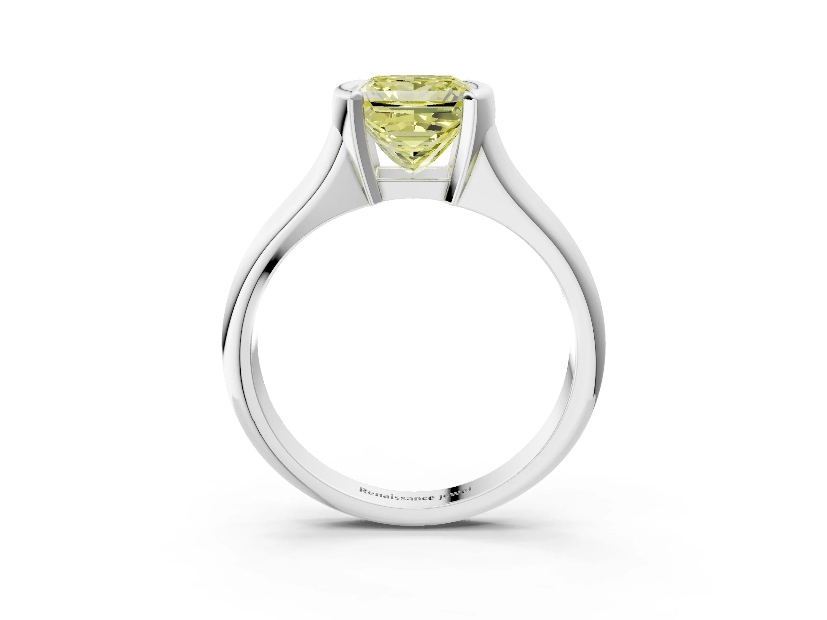 White gold Fancy Yellow Princess Cut Solitaire Tension Set Diamond Ring with Split Shank Band_3