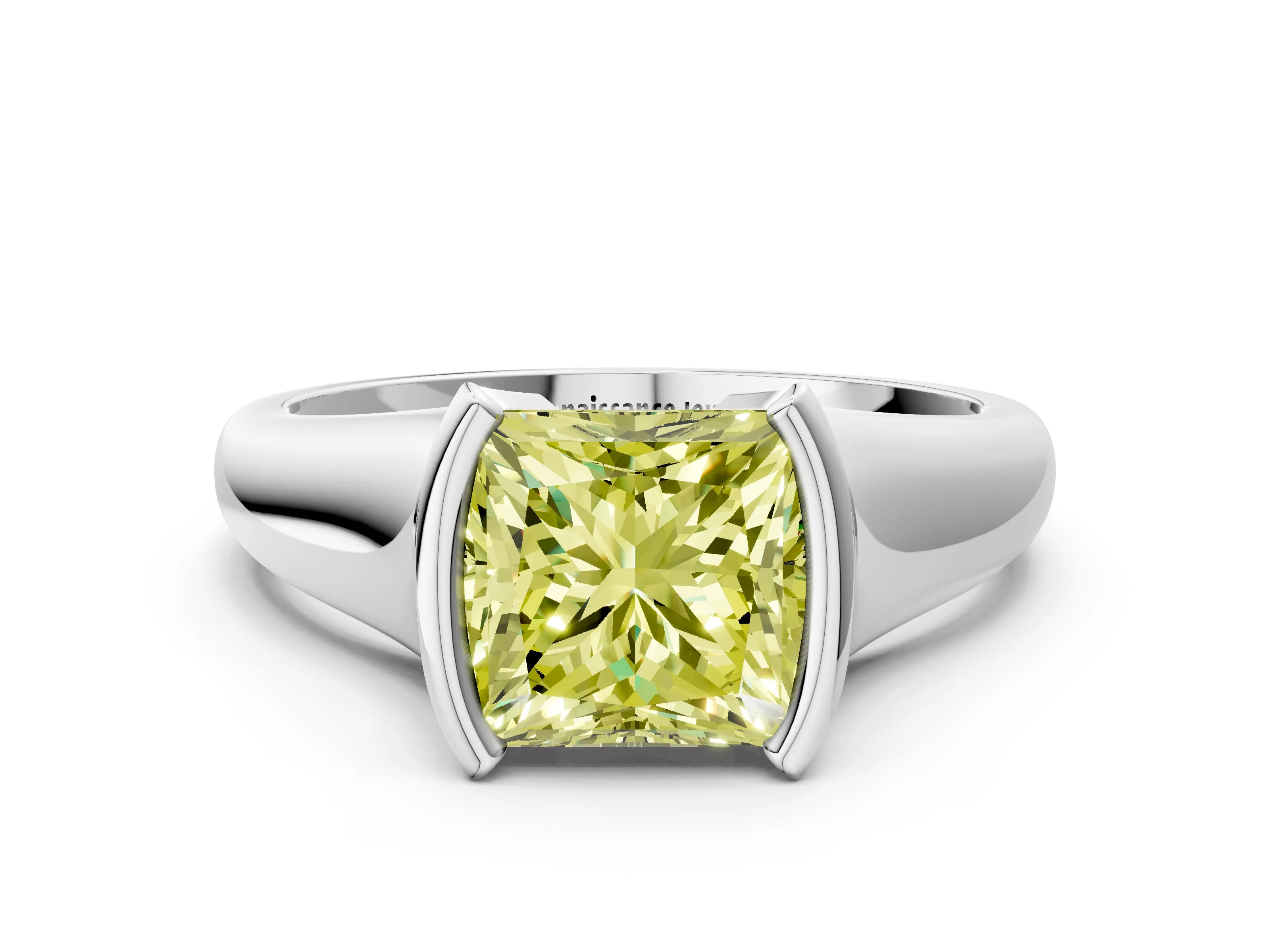White gold Fancy Yellow Princess Cut Solitaire Tension Set Diamond Ring with Split Shank Band