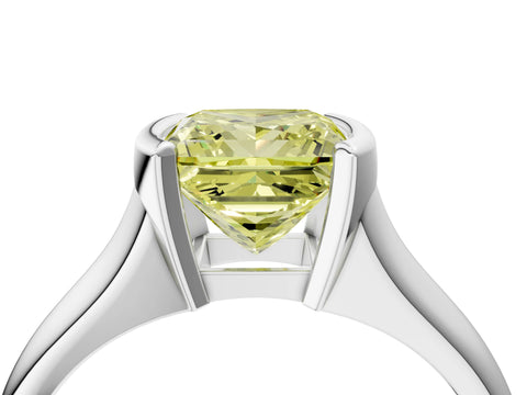 White gold Fancy Yellow Princess Cut Solitaire Tension Set Diamond Ring with Split Shank Band_4