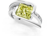 White gold Fancy Yellow Princess Cut Solitaire Tension-Set Diamond Split Shank Ring_1