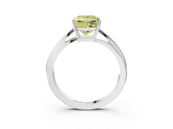 Platinum Fancy Yellow Princess  Cut Solitaire Twist Band Ring with Four-Prong Setting