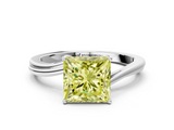 White gold Fancy Yellow Princess  Cut Solitaire Twist Band Ring with Four-Prong Setting
