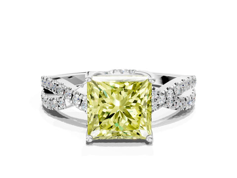 White gold Fancy Yellow Princess Cut Solitaire Twist Pave Diamond Engagement Ring with Prong Setting_12