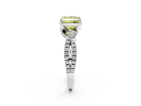 White gold Fancy Yellow Princess Cut Solitaire Twist Pave Diamond Engagement Ring with Prong Setting_2