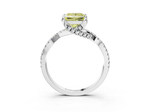 White gold Fancy Yellow Princess Cut Solitaire Twist Pave Diamond Engagement Ring with Prong Setting_3