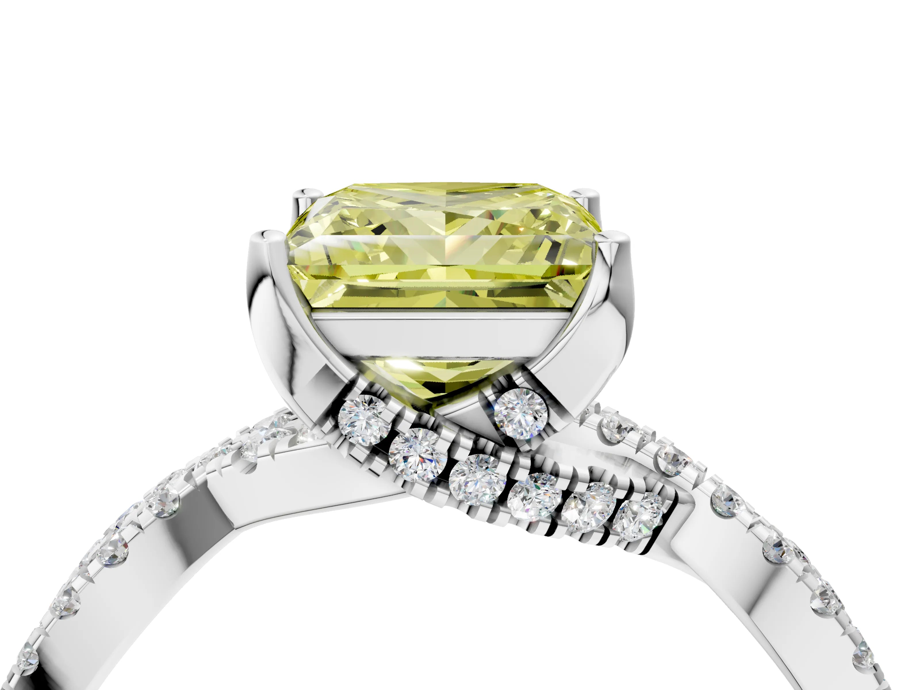 White gold Fancy Yellow Princess Cut Solitaire Twist Pave Diamond Engagement Ring with Prong Setting_4