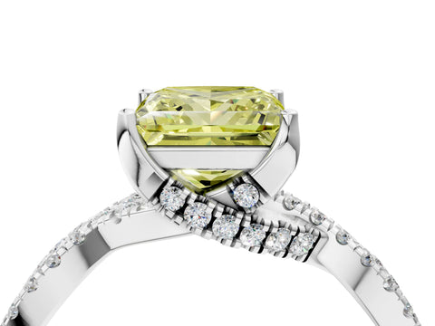 White gold Fancy Yellow Princess Cut Solitaire Twist Pave Diamond Engagement Ring with Prong Setting_4
