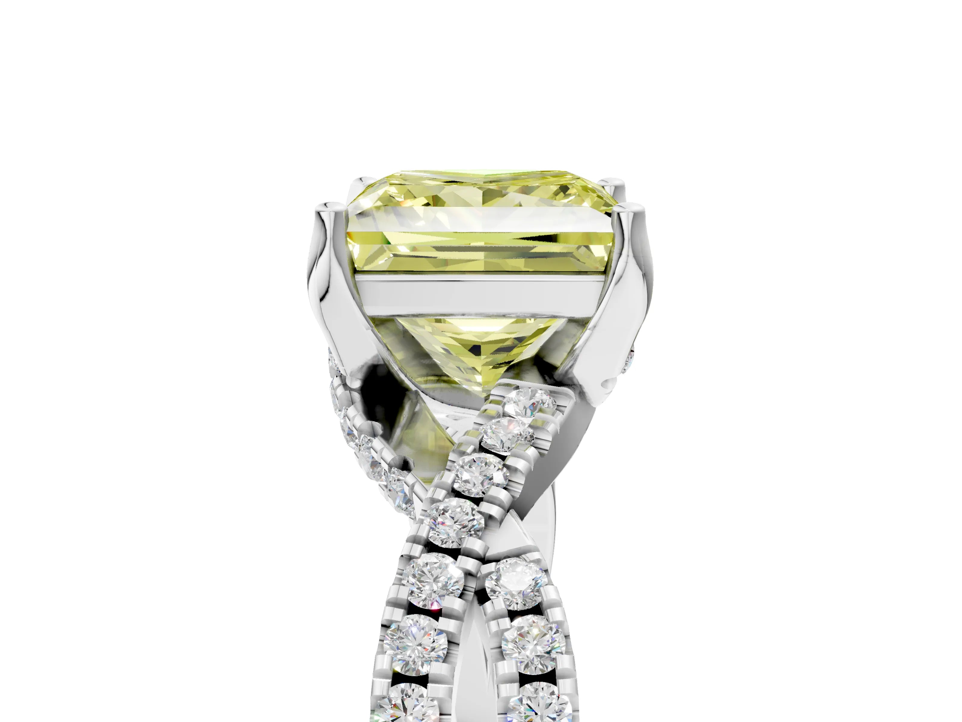 White gold Fancy Yellow Princess Cut Solitaire Twist Pave Diamond Engagement Ring with Prong Setting_5