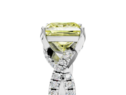 White gold Fancy Yellow Princess Cut Solitaire Twist Pave Diamond Engagement Ring with Prong Setting_5