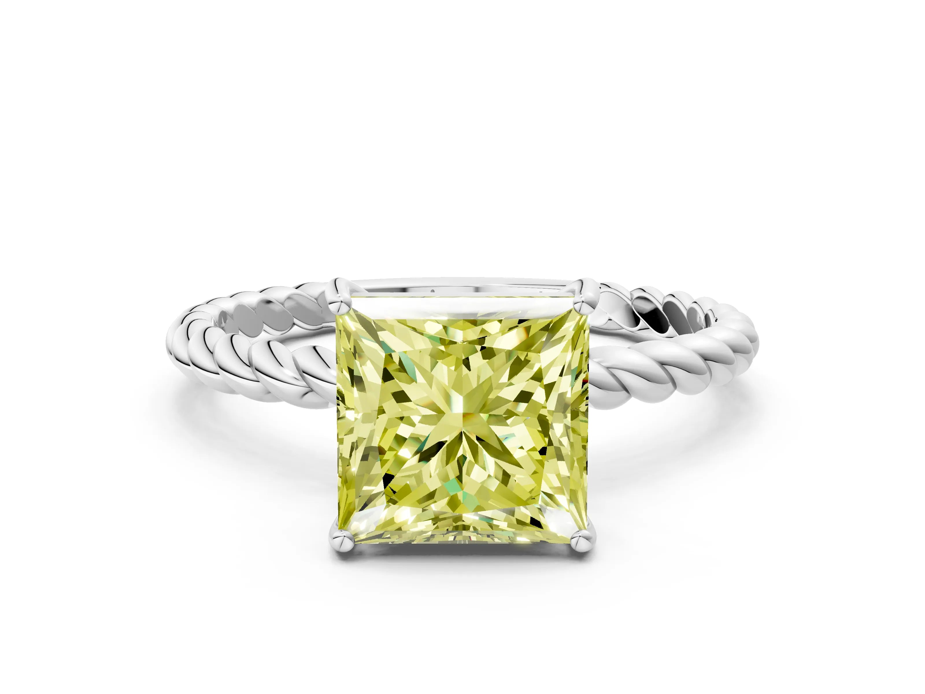 White gold Fancy Yellow Princess Cut Solitaire Twisted Band 4-Prong Ring_24
