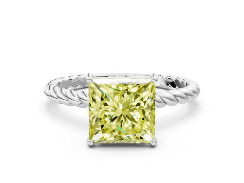 White gold Fancy Yellow Princess Cut Solitaire Twisted Band 4-Prong Ring_24
